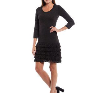 Calvin Klein Gray Knit Ruffle Fringe Hem Sweater Dress Womens M